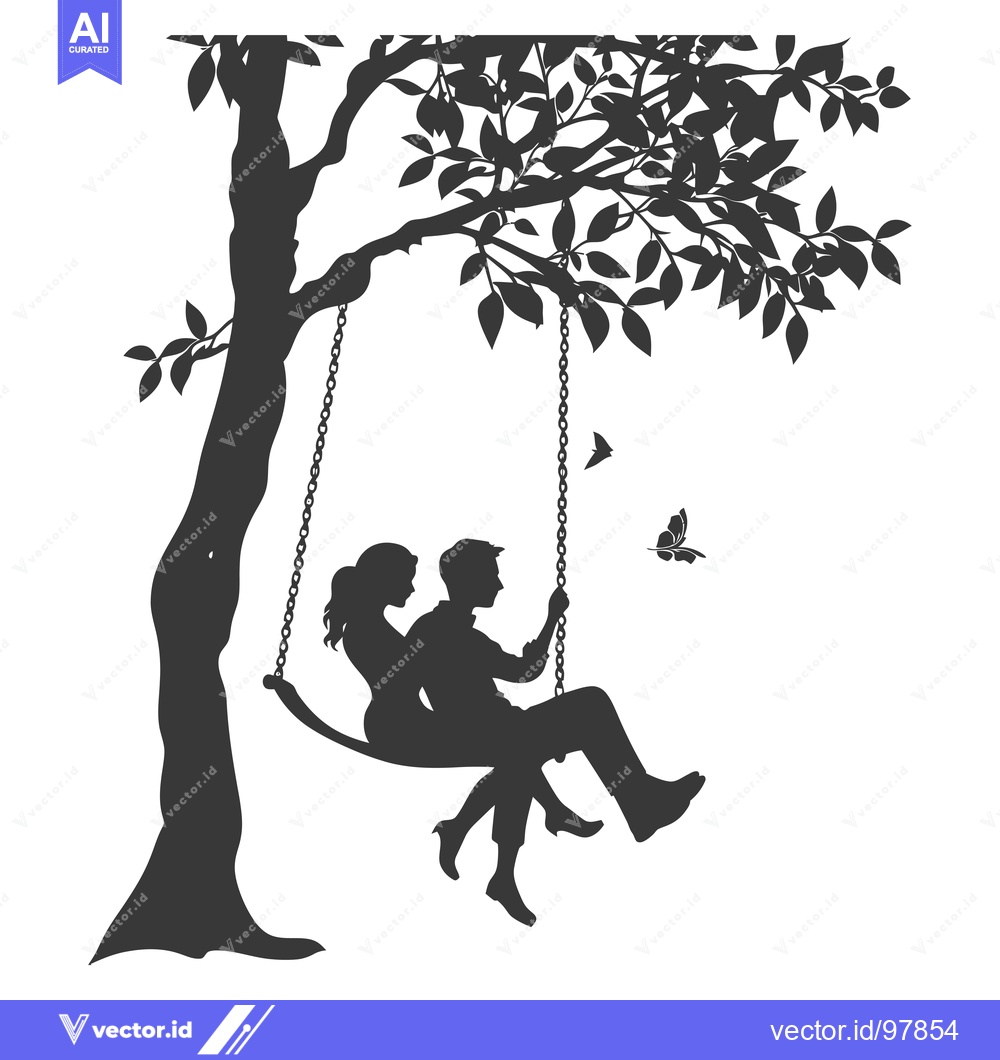 Premium Vector dari Silhouette of a couple on a swing under a tree with butterflies