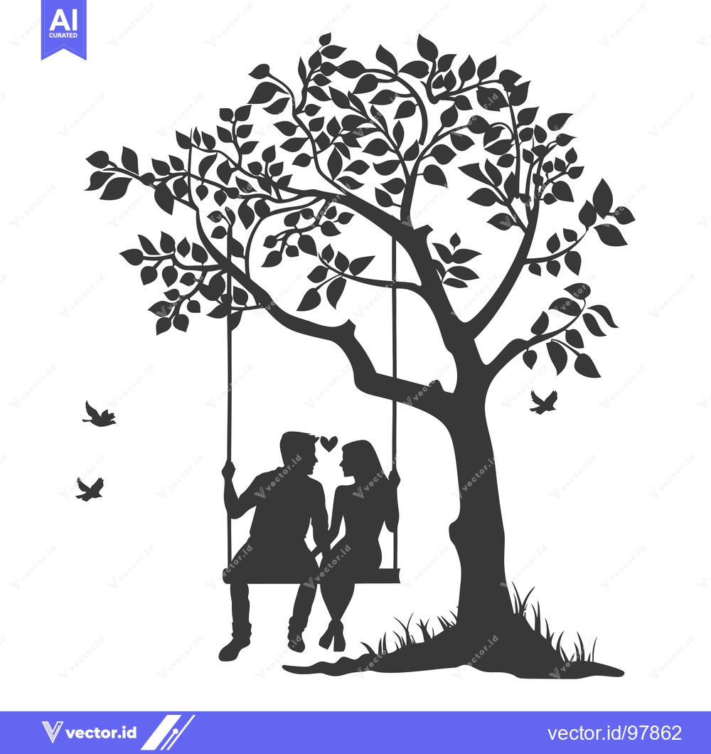 Premium Vector dari Silhouette of a Couple on a Swing Underneath a Tree