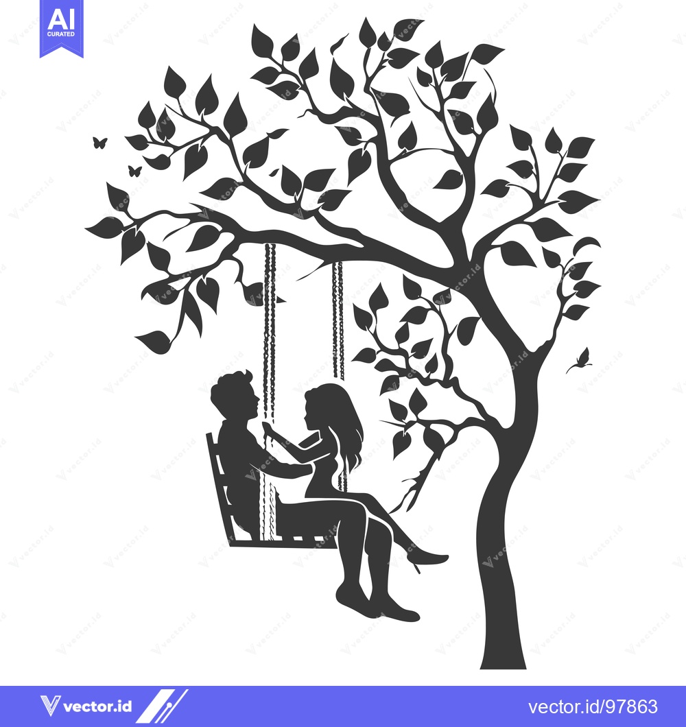 Premium Vector of Silhouette of a Couple on a Swing Underneath a Tree