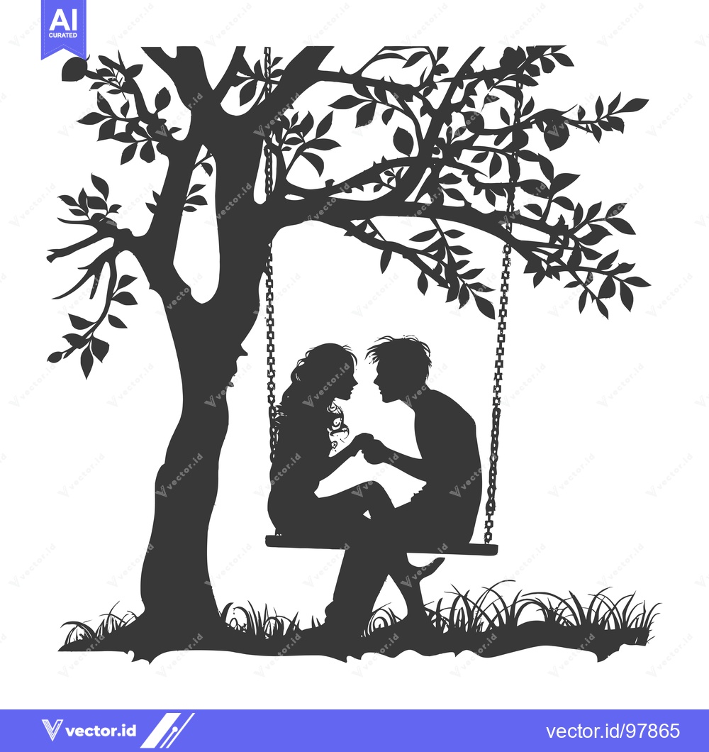 Premium Vector of Silhouette of a Couple on a Swing Underneath a Tree
