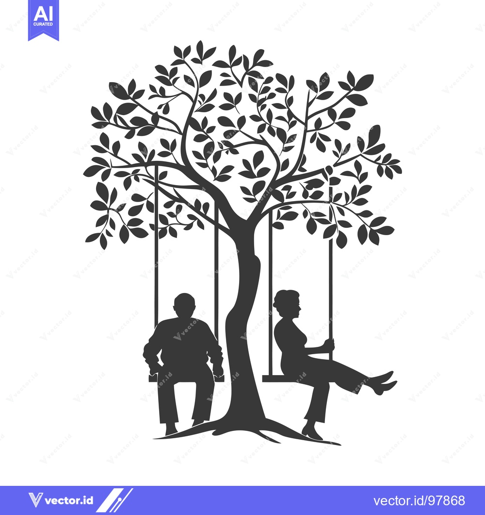 Premium Vector of Silhouette of a Couple on Swings Under a Tree