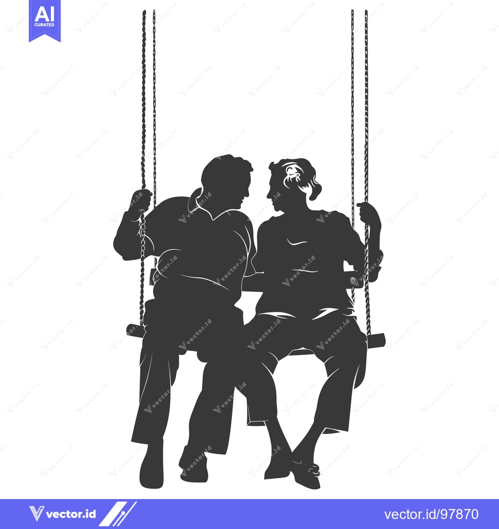 Premium Vector dari Silhouette of a Couple Sitting on a Swing