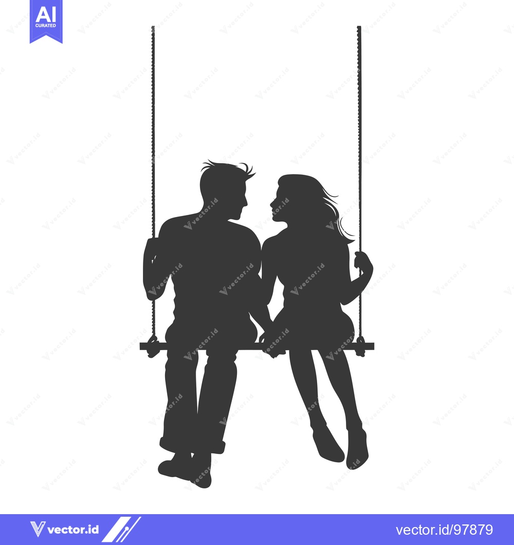 Premium Vector of Silhouette of a Couple Sitting on a Swing