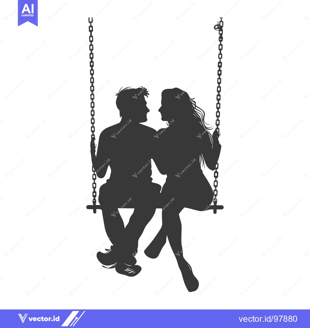 Premium Vector of Silhouette of a Couple Sitting on a Swing