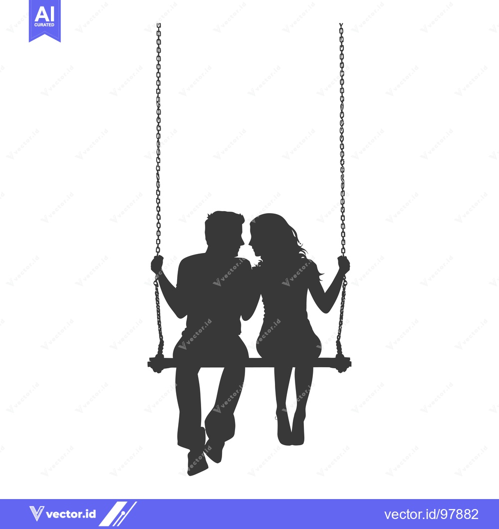 Premium Vector dari Silhouette of a Couple Sitting on a Swing