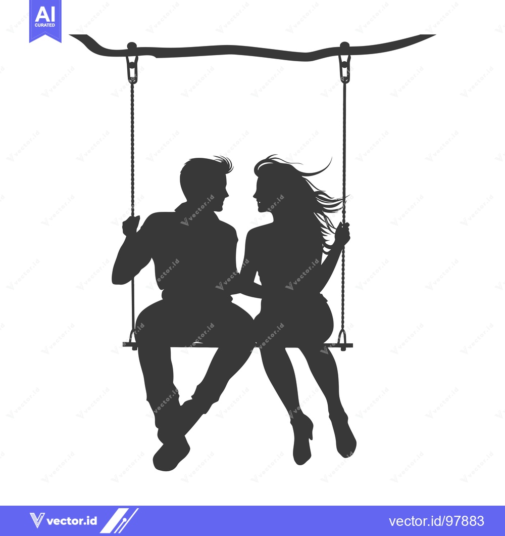 Premium Vector dari Silhouette of a Couple Sitting on a Swing