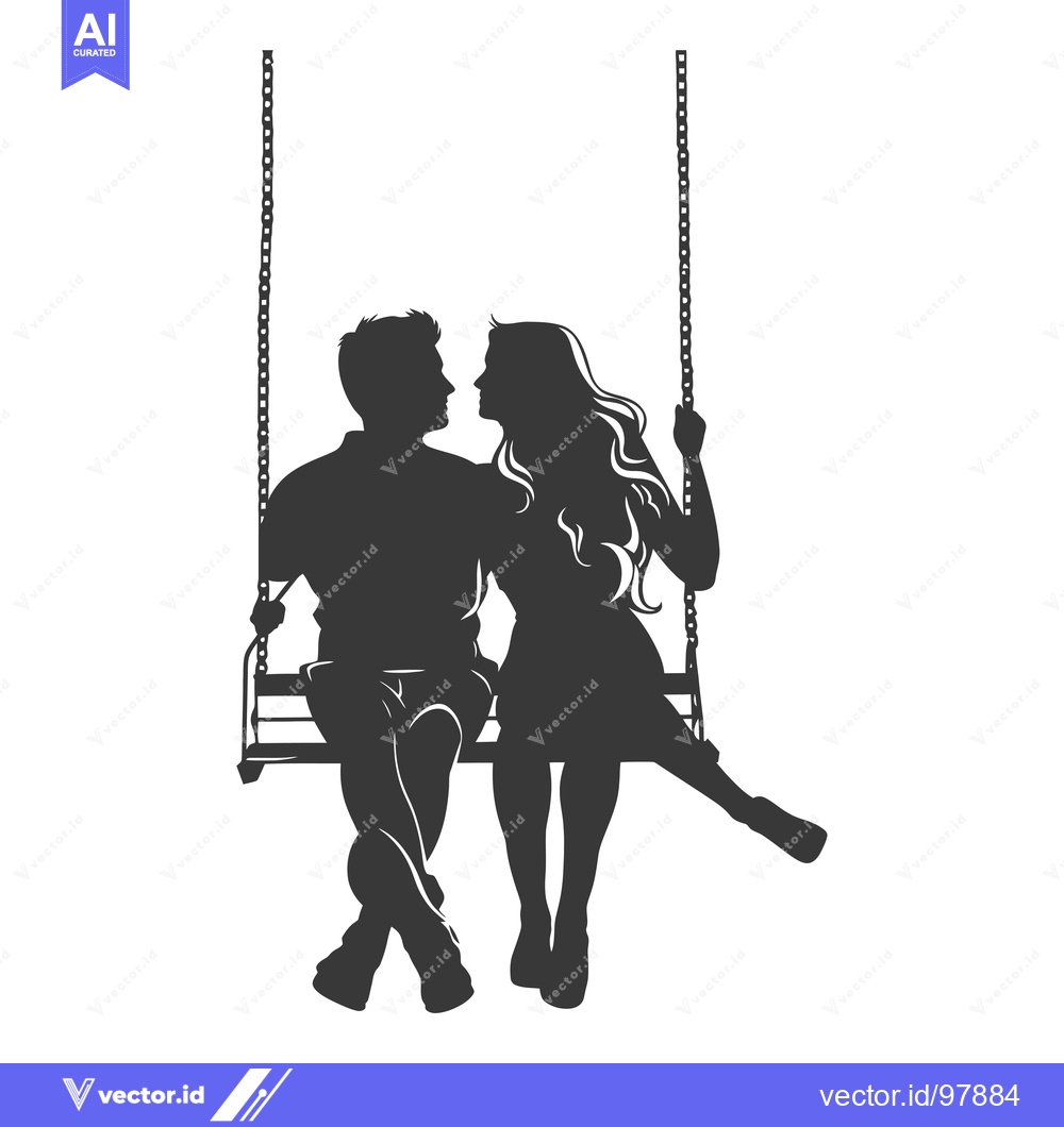 Premium Vector dari Silhouette of a Couple Sitting on a Swing