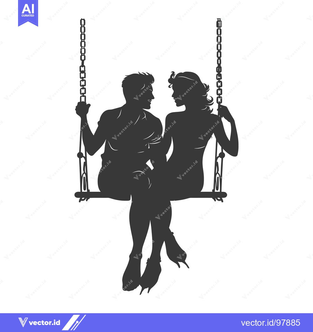 Premium Vector dari Silhouette of a couple sitting on a swing and looking at each other