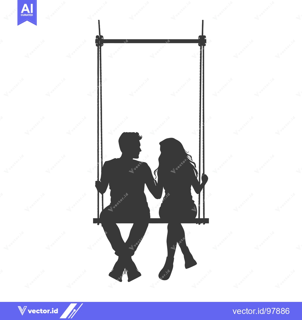 Premium Vector dari Silhouette of a couple sitting on a swing facing each other