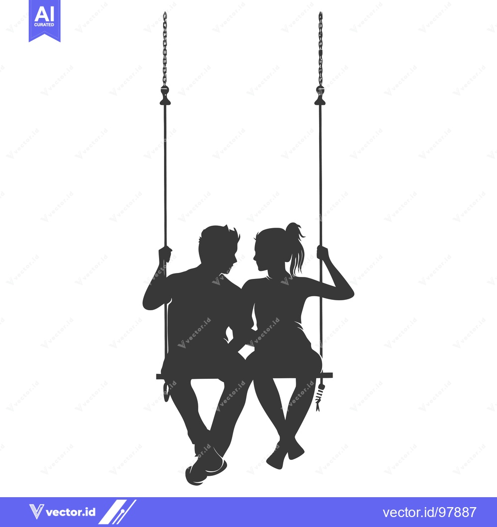 Premium Vector dari Silhouette of a Couple Sitting on a Swing Facing Each Other
