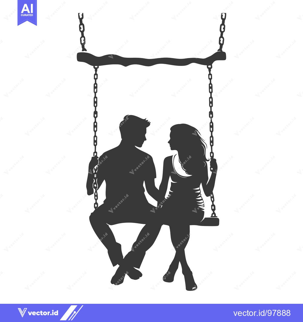 Premium Vector dari Silhouette of a Couple Sitting on a Swing, Facing Each Other