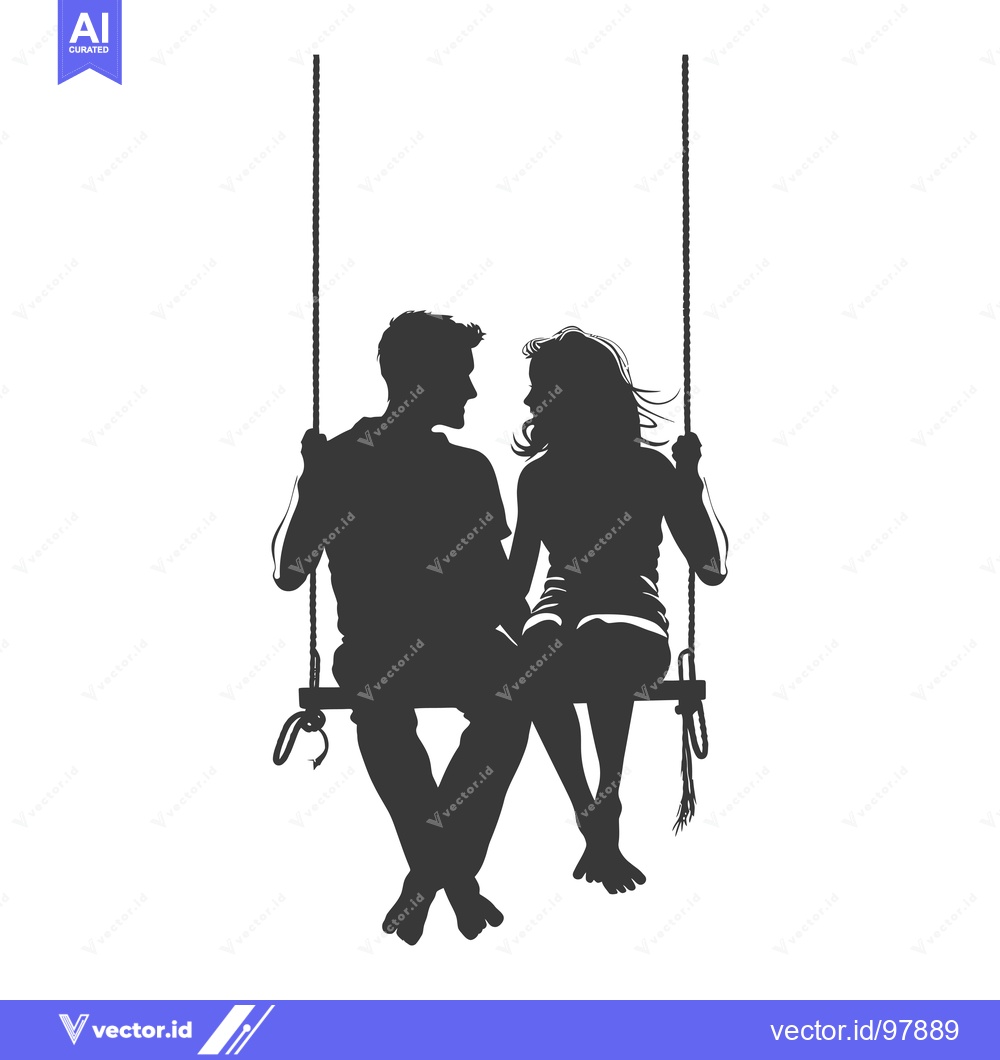 Premium Vector of Silhouette of a Couple Sitting on a Swing, Facing Each Other