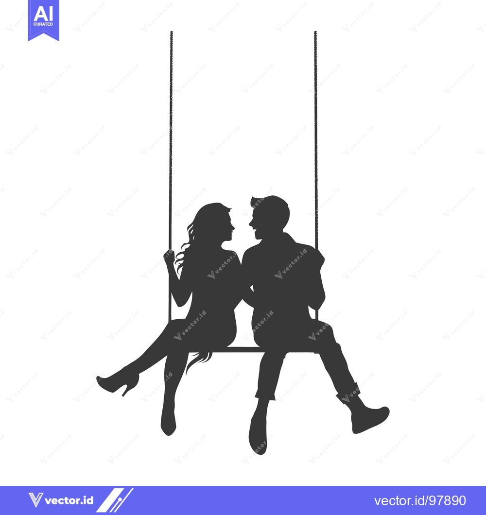 Premium Vector dari Silhouette of a Couple Sitting on a Swing Facing Each Other