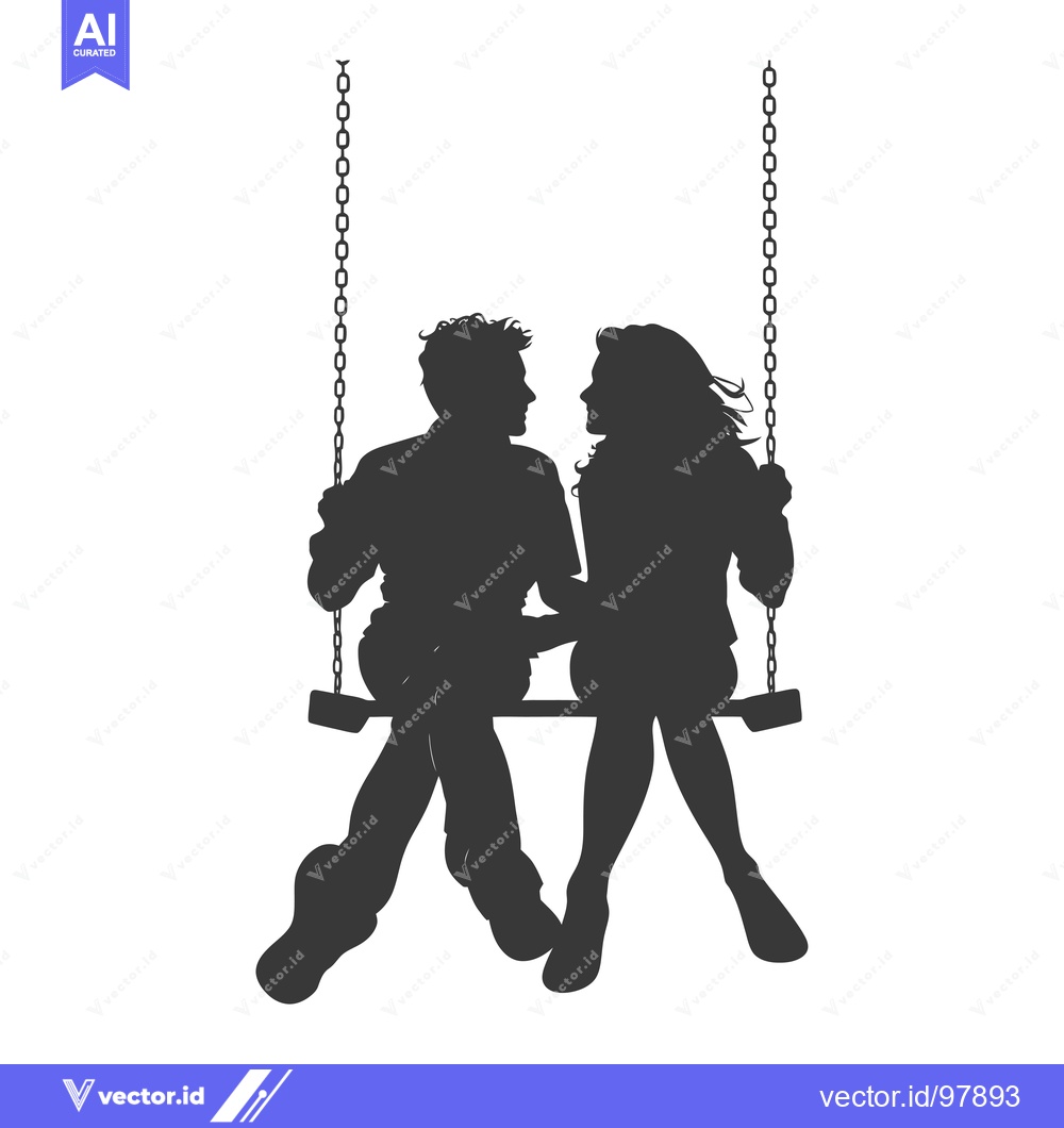 Premium Vector dari Silhouette of a Couple Sitting on a Swing, Facing Each Other