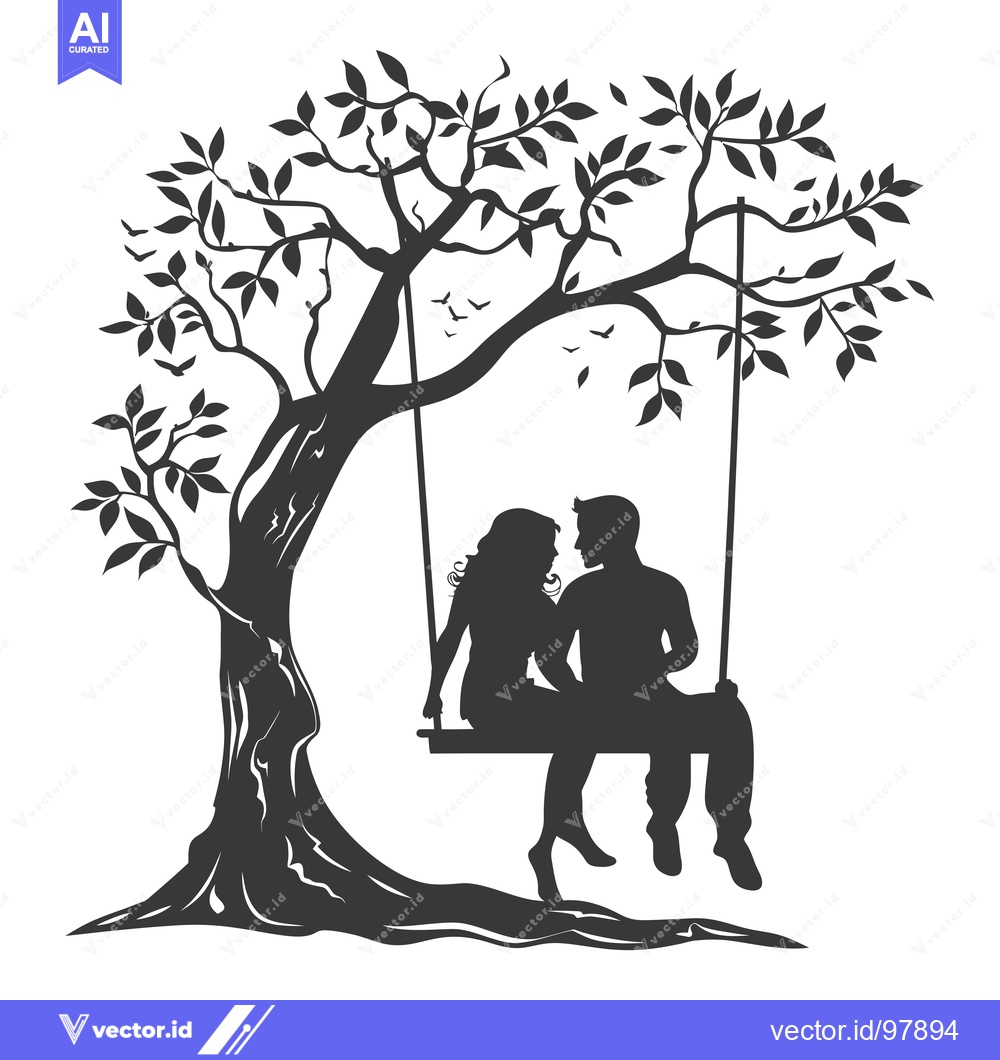 Premium Vector of Silhouette of a Couple Sitting on a Swing Hanging from a Tree