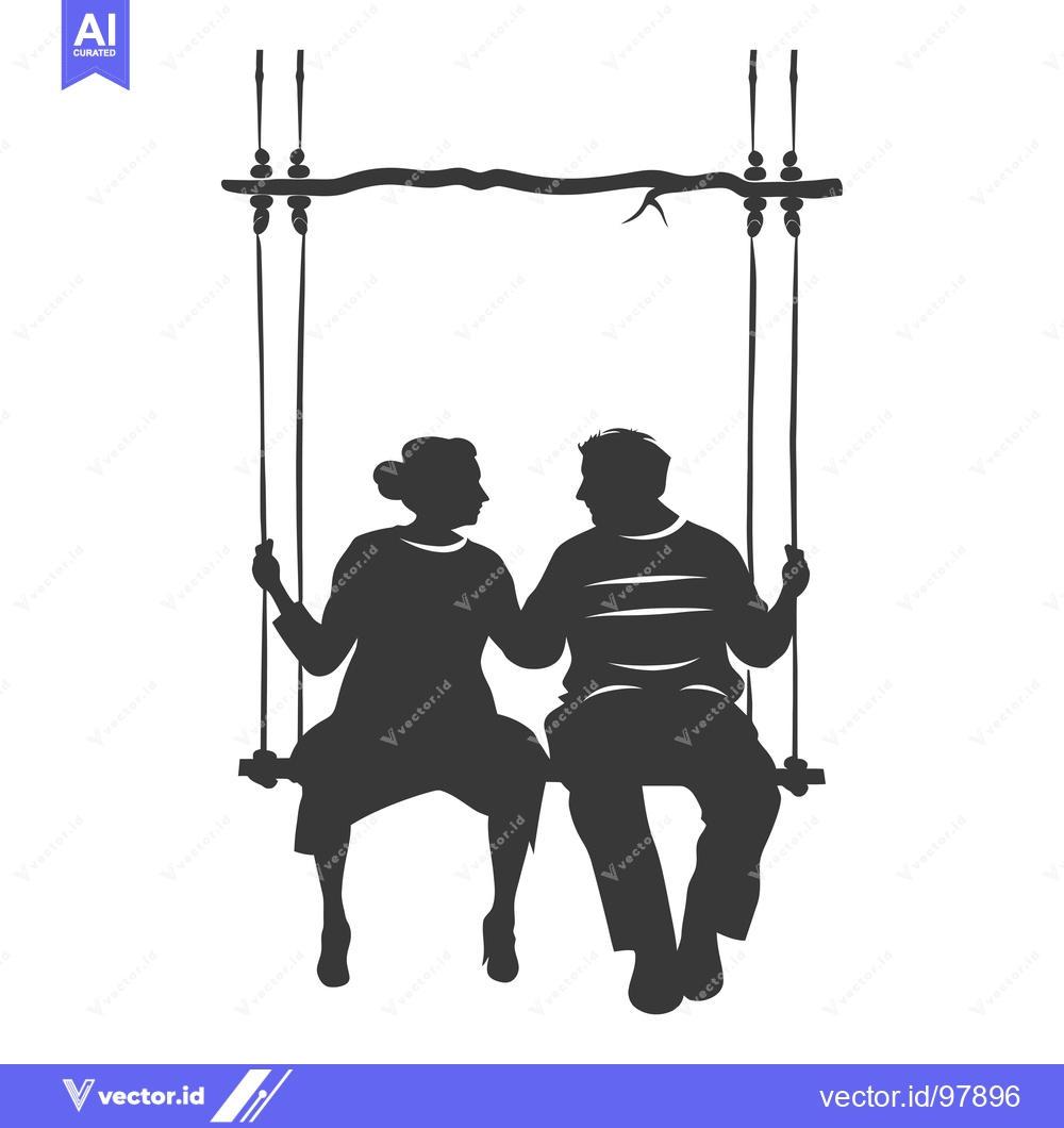 Premium Vector of Silhouette of a Couple Sitting on a Swing Holding Hands