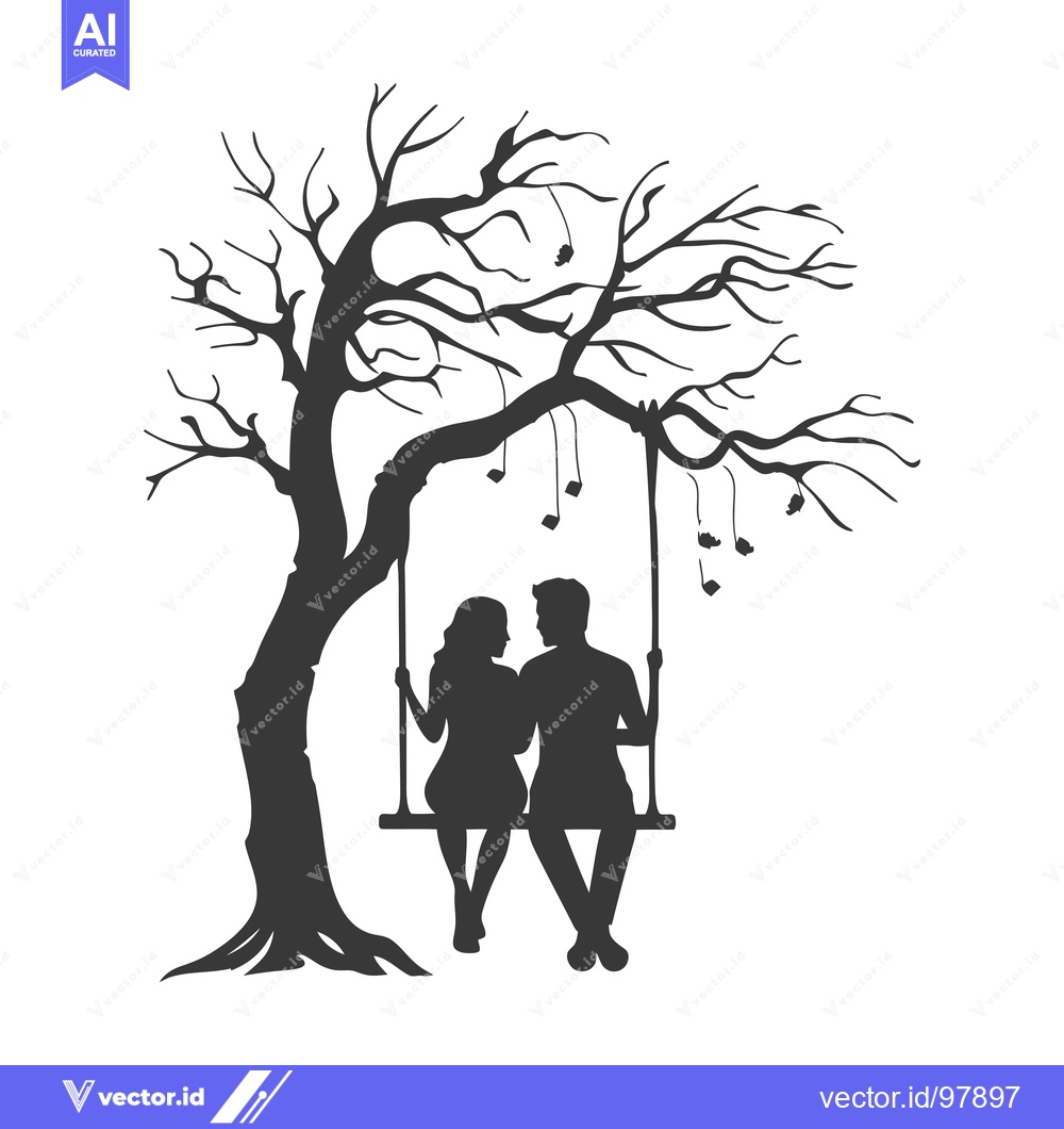 Premium Vector of Silhouette of a couple sitting on a swing in a bare tree