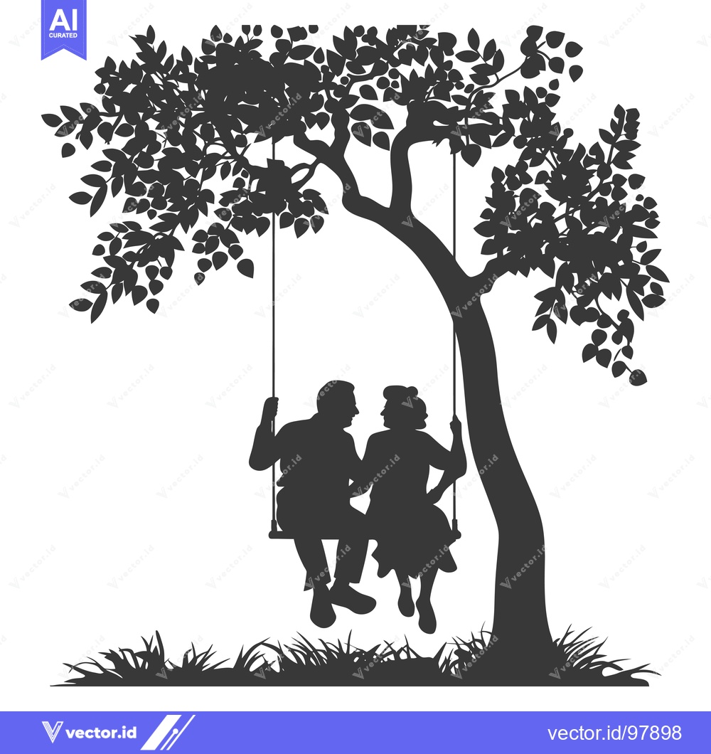 Premium Vector dari Silhouette of a Couple Sitting on a Swing in a Tree