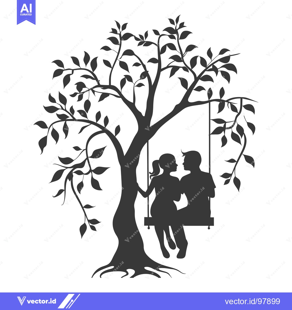Premium Vector of Silhouette of a Couple Sitting on a Swing in a Tree