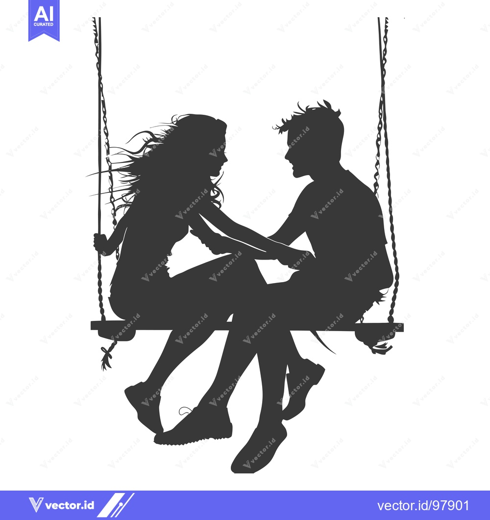 Premium Vector of Silhouette of a Couple Sitting on a Swing, Looking at Each Other
