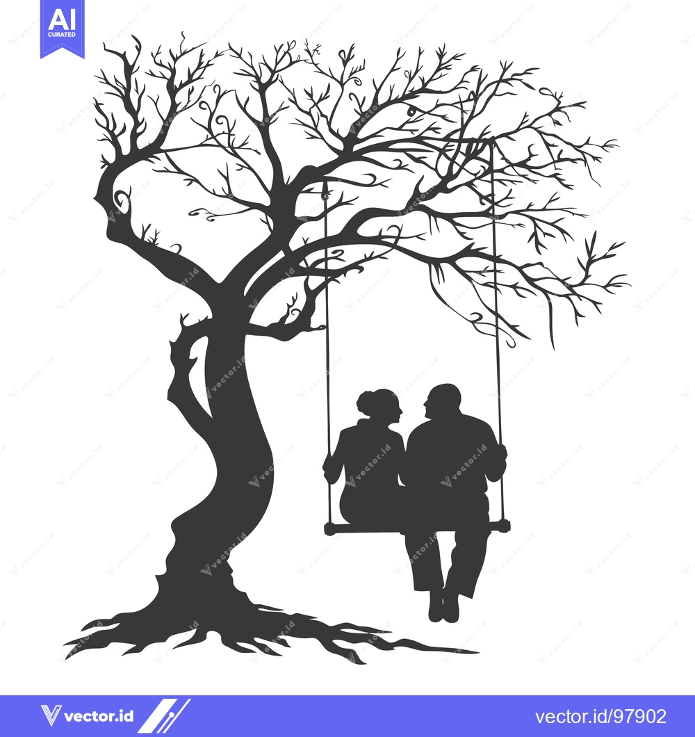 Premium Vector of Silhouette of a couple sitting on a swing under a bare tree