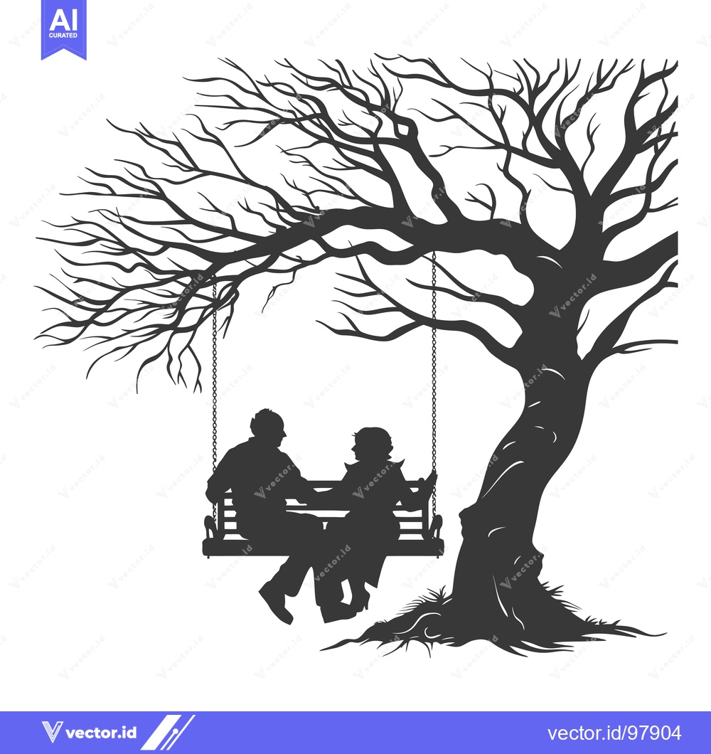 Premium Vector of Silhouette of a Couple Sitting on a Swing Under a Bare Tree
