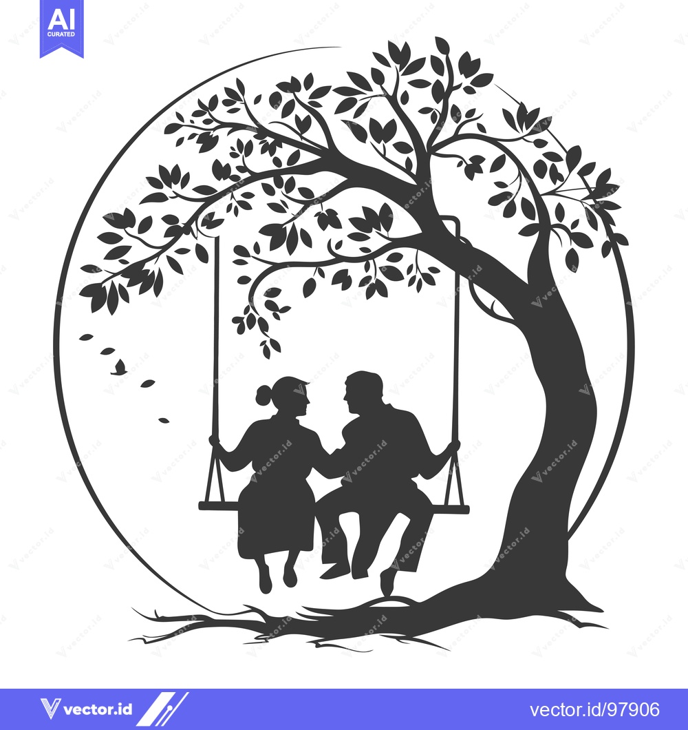 Premium Vector of Silhouette of a Couple Sitting on a Swing Under a Tree