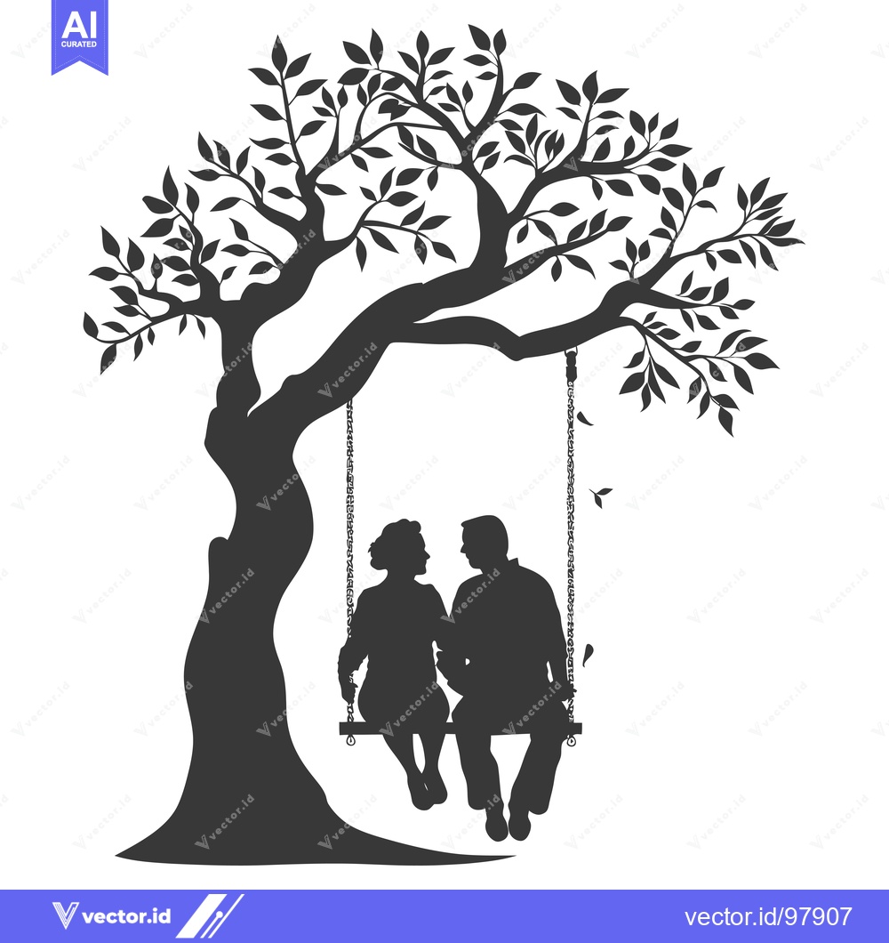 Premium Vector of Silhouette of a Couple Sitting on a Swing Under a Tree