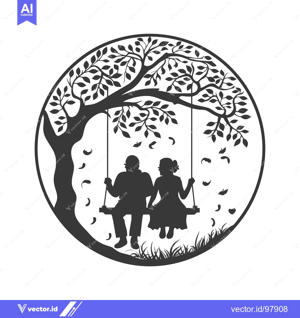 Premium Vector of Silhouette of a Couple Sitting on a Swing Under a Tree