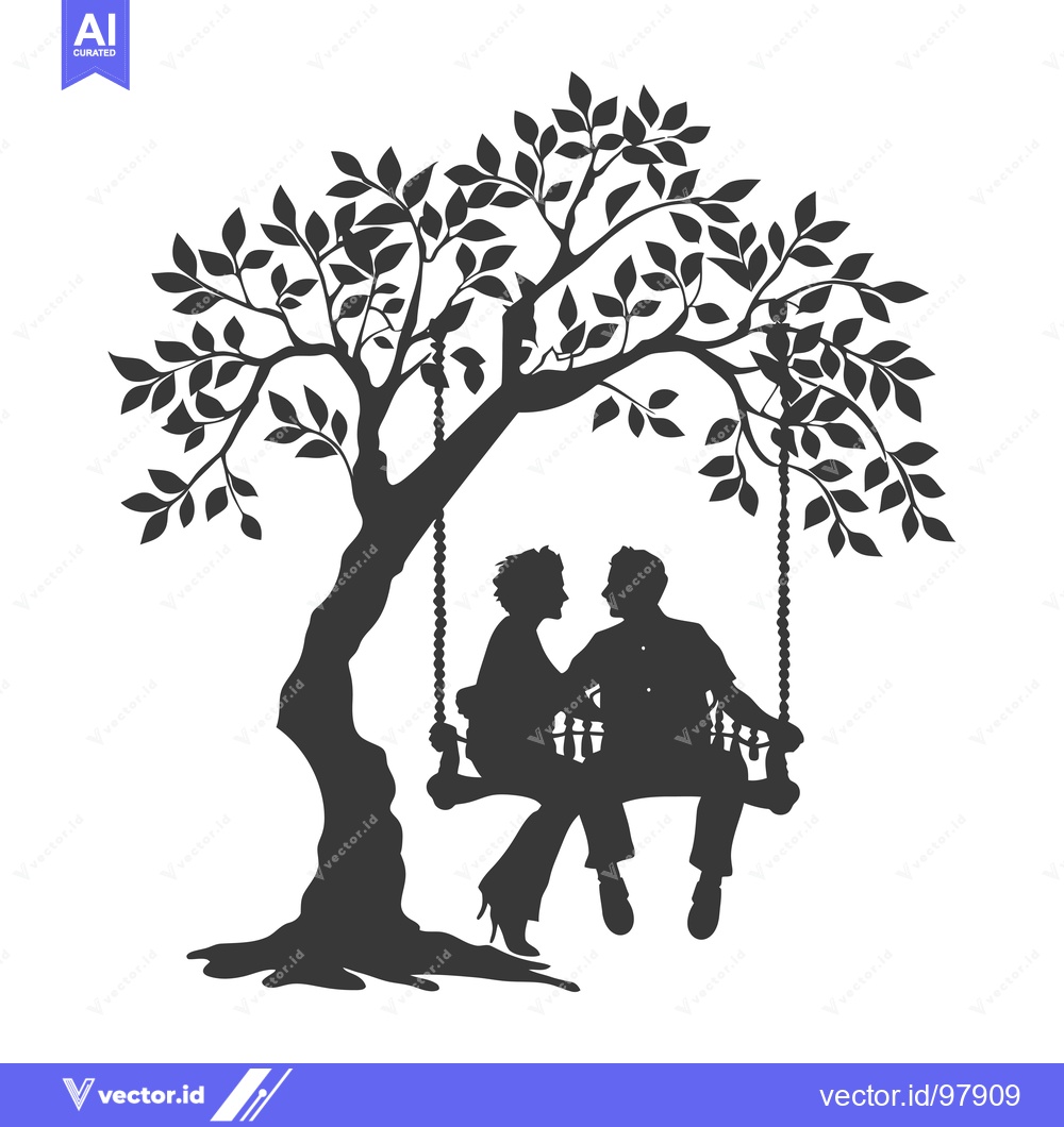 Premium Vector dari Silhouette of a couple sitting on a swing under a tree