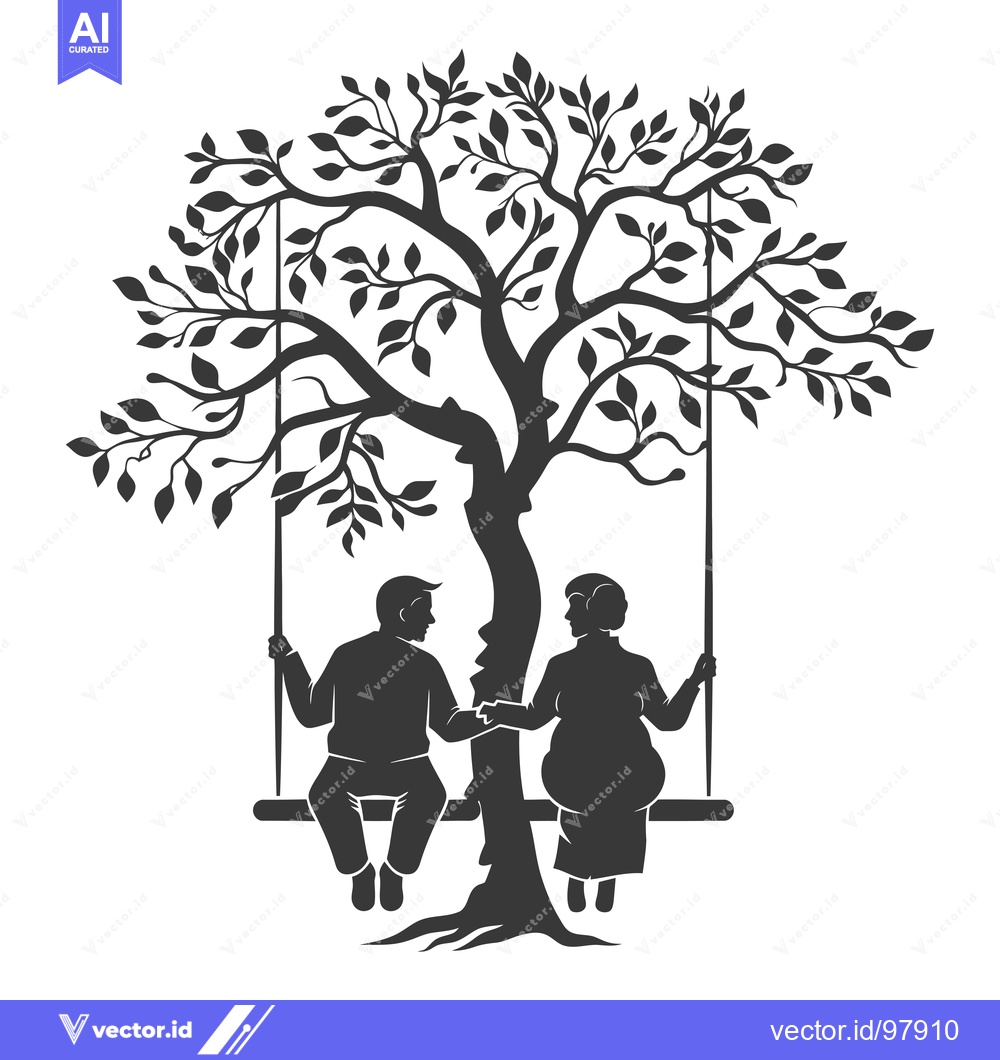 Premium Vector dari Silhouette of a couple sitting on a swing under a tree