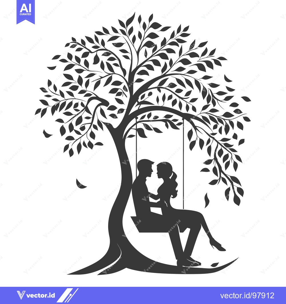 Premium Vector of Silhouette of a Couple Sitting on a Swing Under a Tree