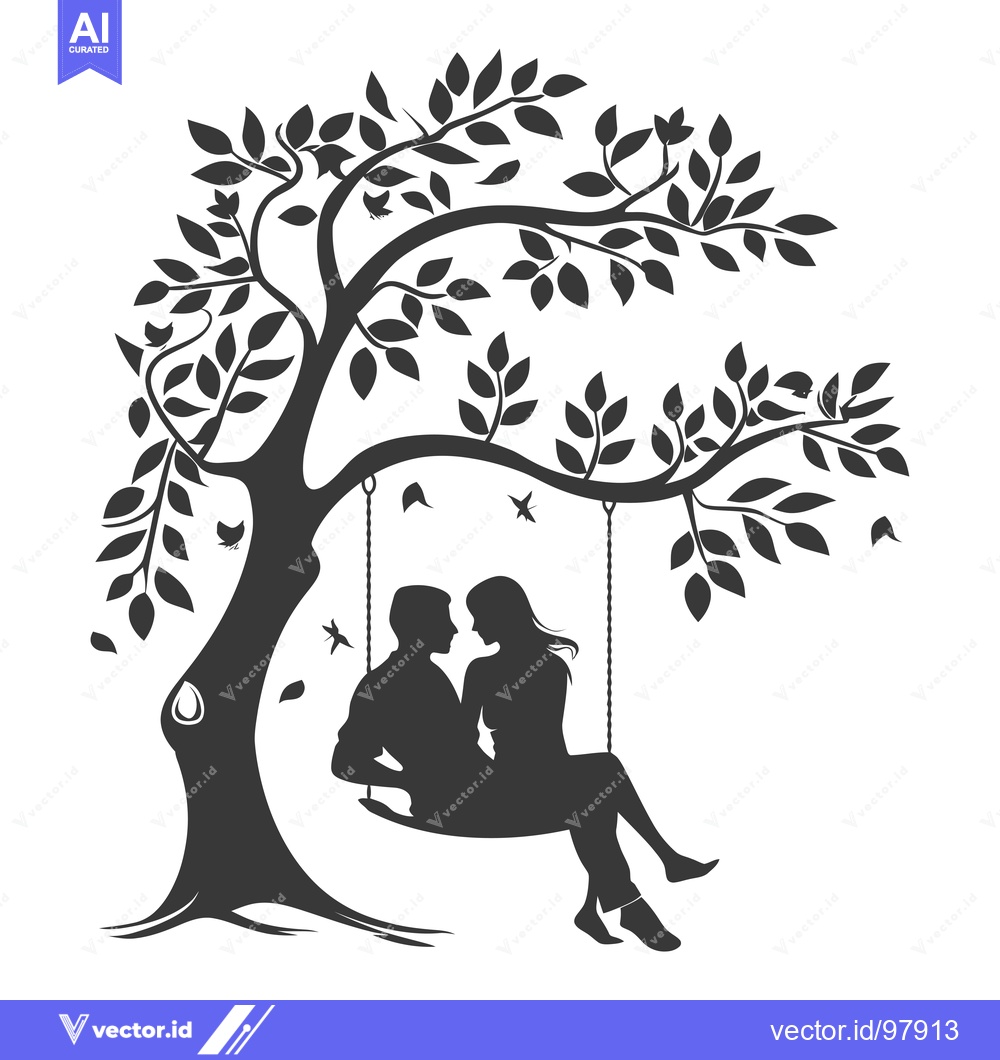 Premium Vector dari Silhouette of a Couple Sitting on a Swing Under a Tree