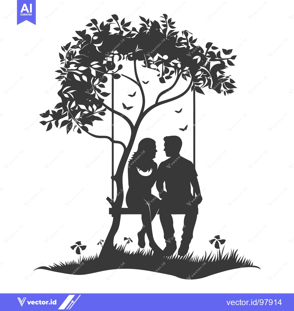 Premium Vector dari Silhouette of a Couple Sitting on a Swing Under a Tree