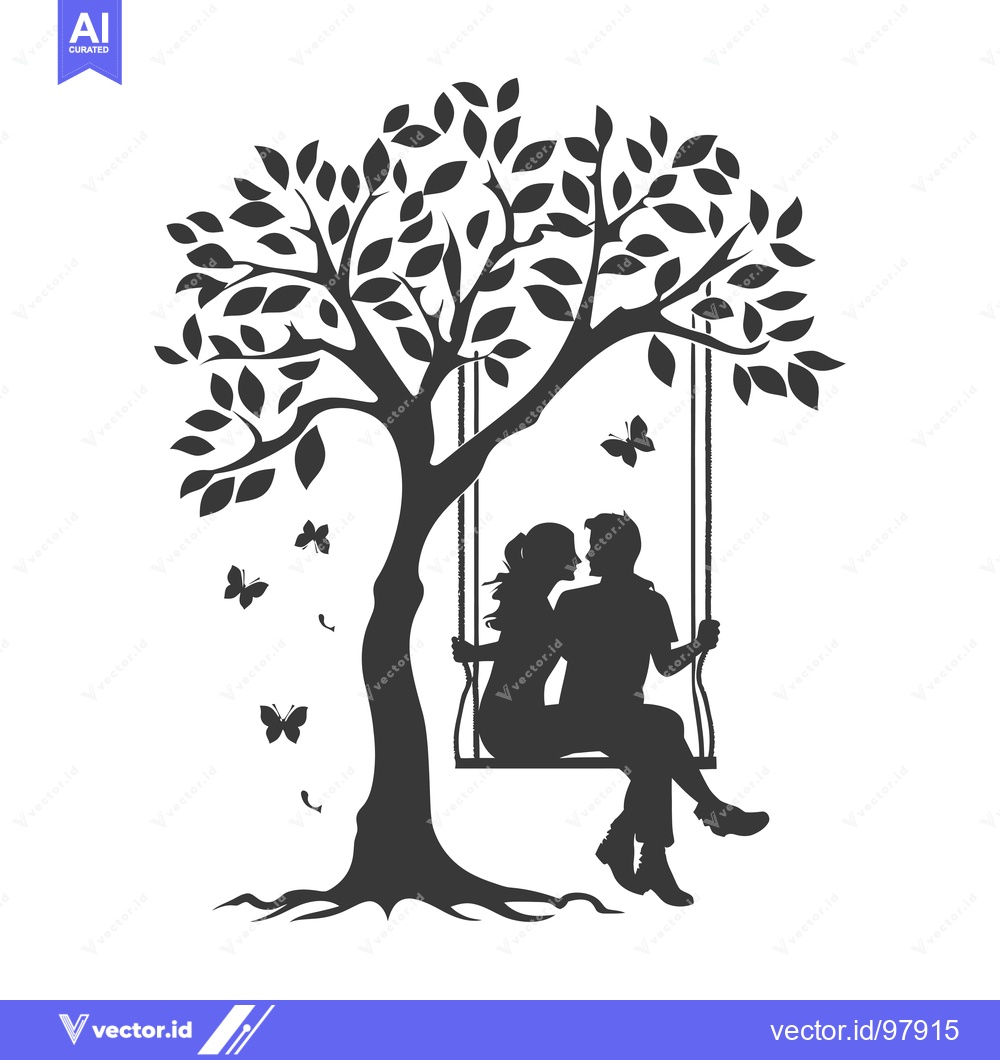 Premium Vector of Silhouette of a Couple Sitting on a Swing Under a Tree