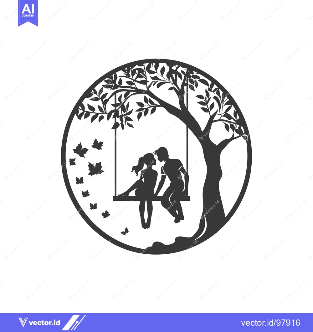 Premium Vector of Silhouette of a Couple Sitting on a Swing Under a Tree