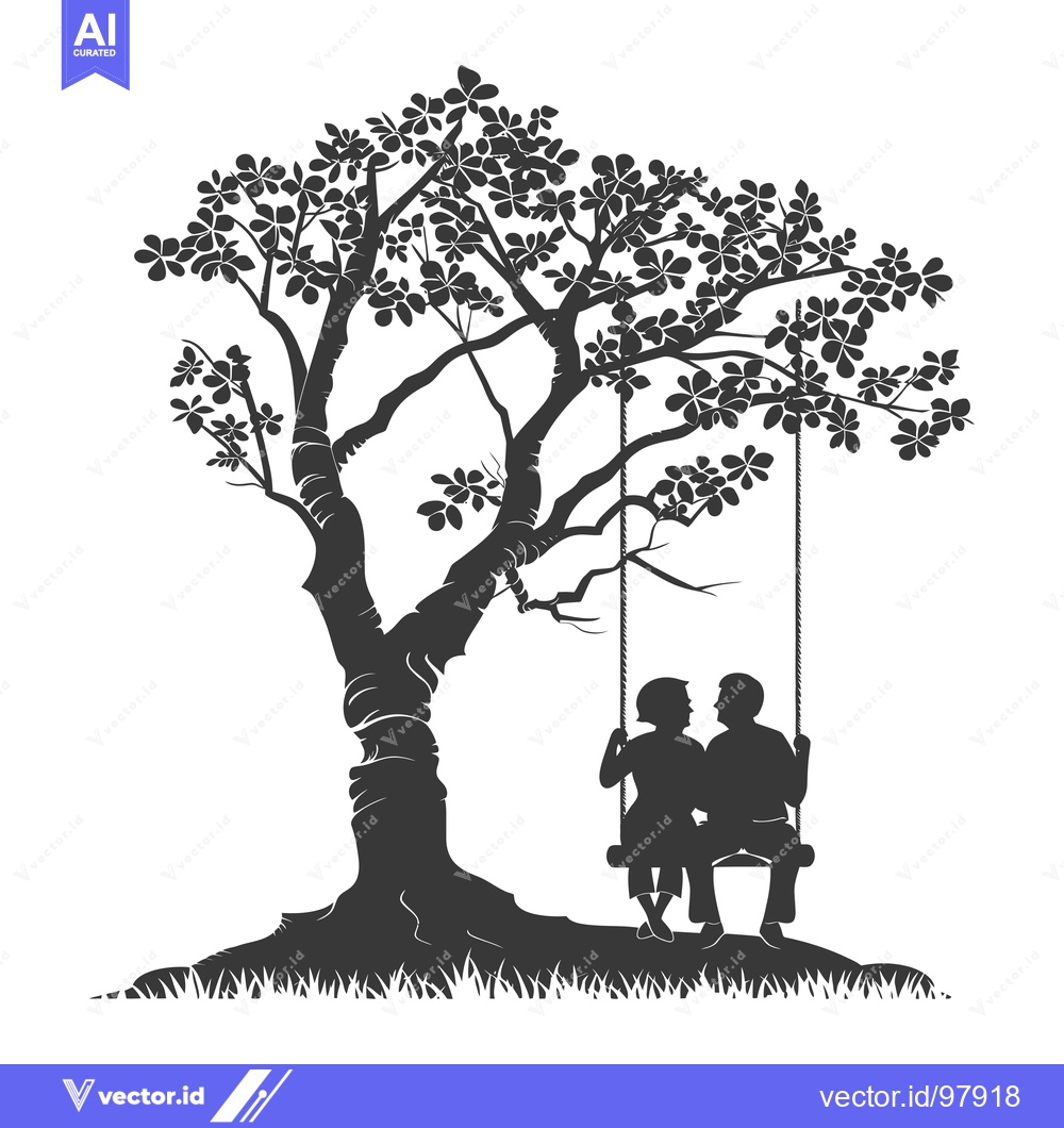 Premium Vector dari Silhouette of a couple sitting on a swing under a tree