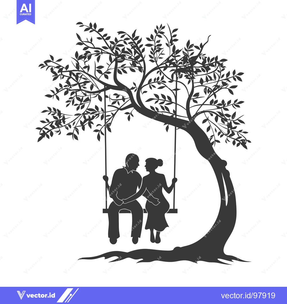 Premium Vector of Silhouette of a Couple Sitting on a Swing Under a Tree