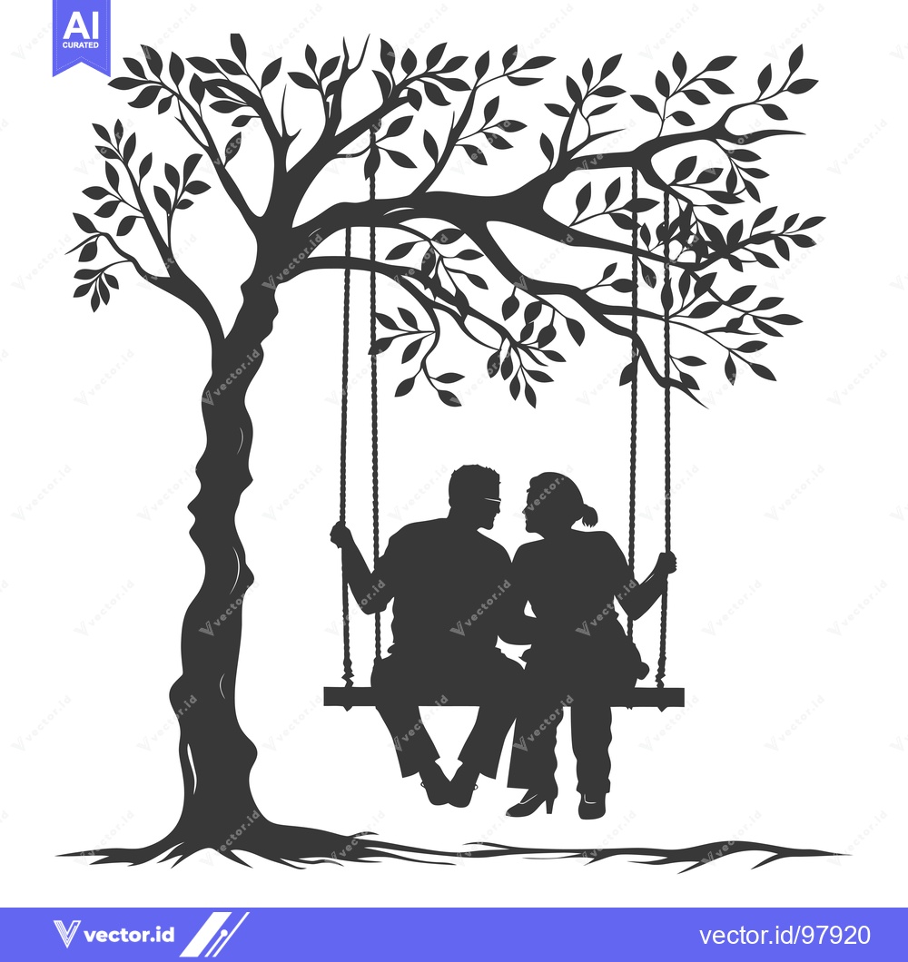Premium Vector of Silhouette of a Couple Sitting on a Swing Under a Tree