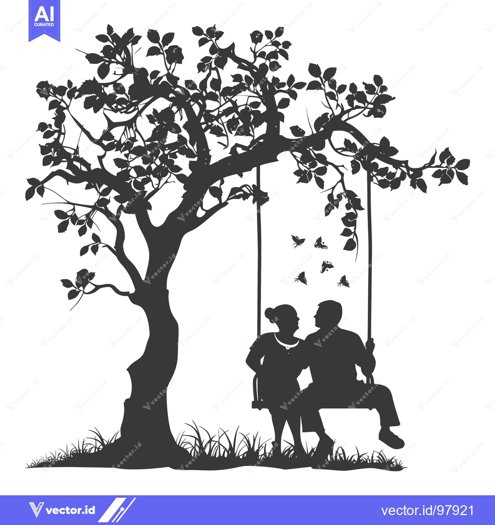 Premium Vector of Silhouette of a Couple Sitting on a Swing Under a Tree