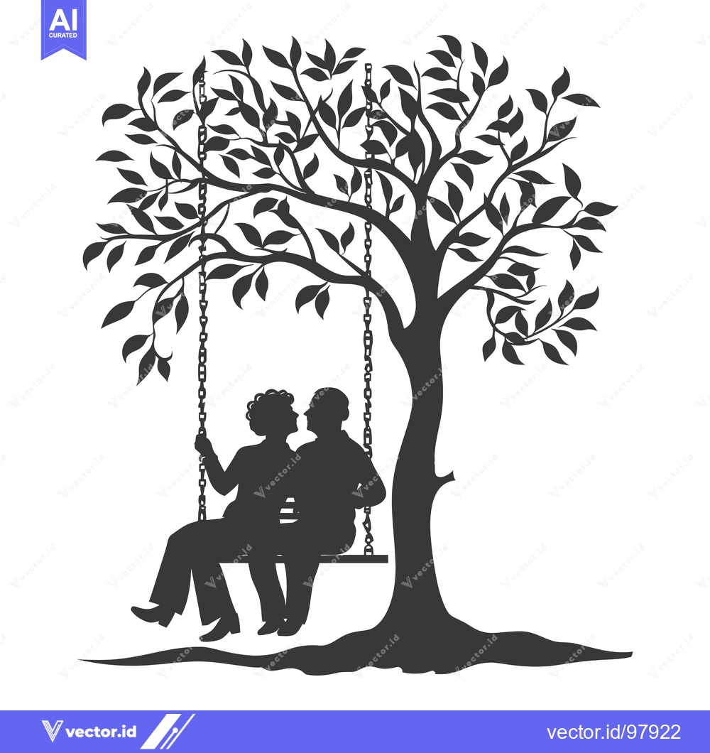 Premium Vector dari Silhouette of a Couple Sitting on a Swing Under a Tree