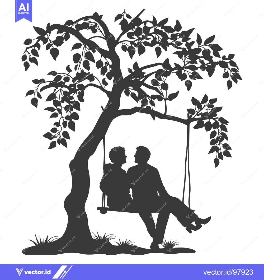 Premium Vector of Silhouette of a Couple Sitting on a Swing Under a Tree