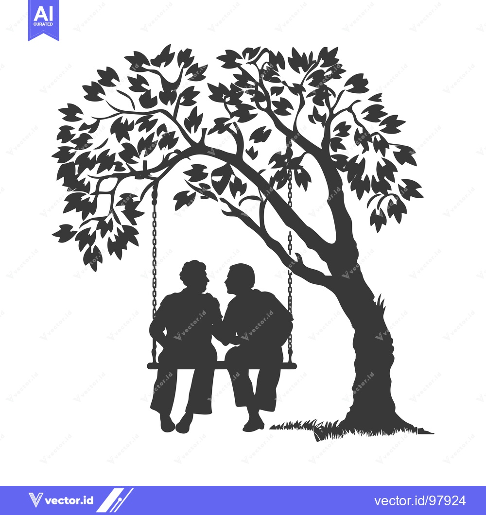 Premium Vector of Silhouette of a Couple Sitting on a Swing Under a Tree