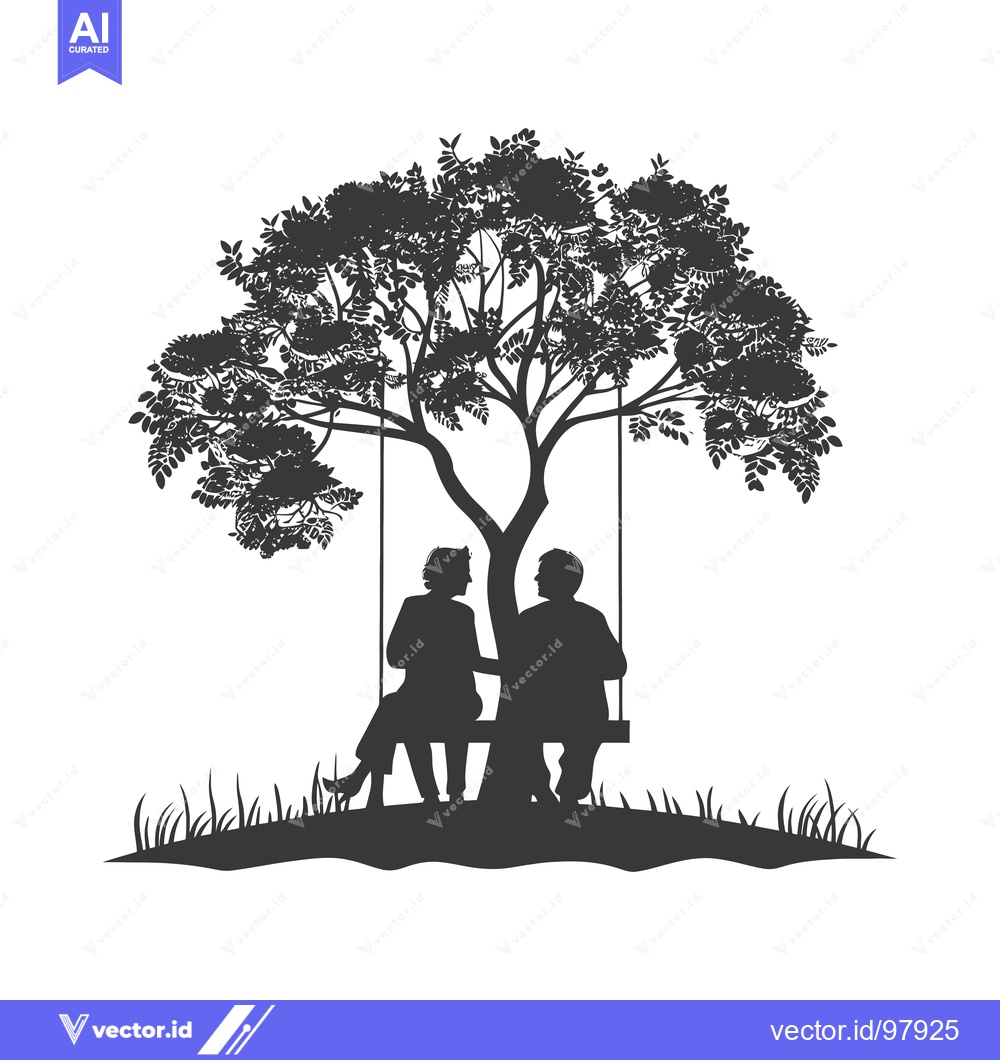 Premium Vector dari Silhouette of a couple sitting on a swing under a tree