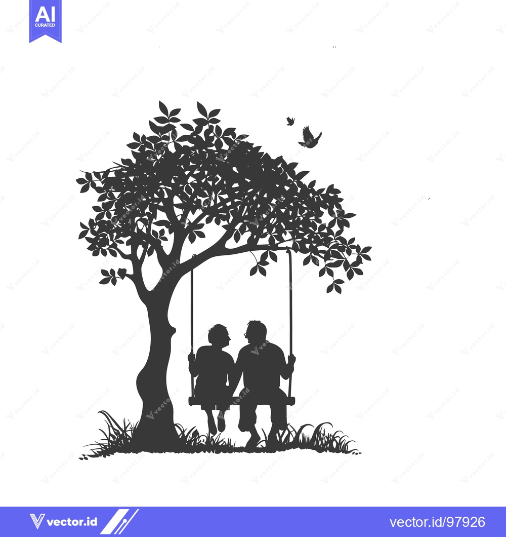 Premium Vector of Silhouette of a couple sitting on a swing under a tree