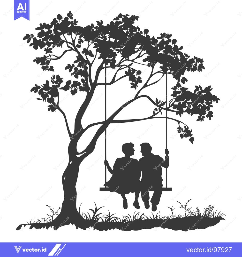 Premium Vector dari Silhouette of a Couple Sitting on a Swing Under a Tree