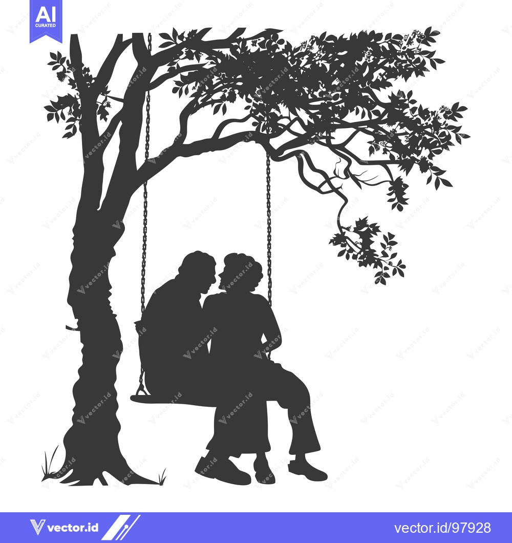 Premium Vector of Silhouette of a Couple Sitting on a Swing Under a Tree