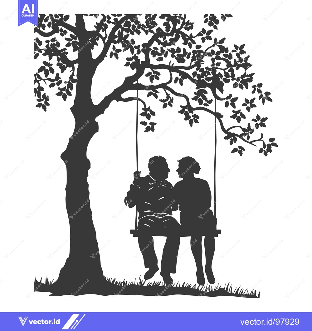 Premium Vector dari Silhouette of a Couple Sitting on a Swing Under a Tree