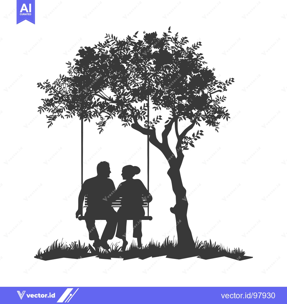 Premium Vector of Silhouette of a Couple Sitting on a Swing Under a Tree