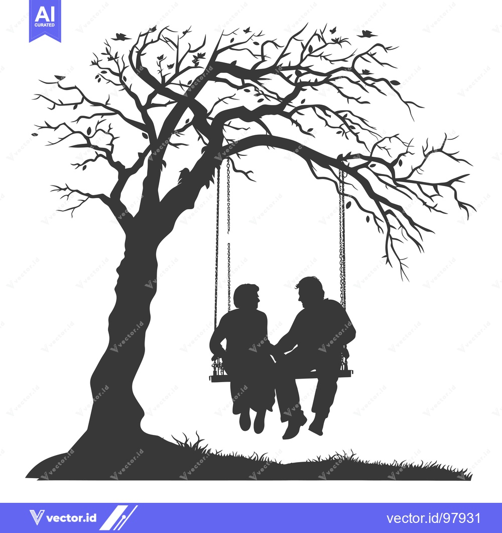 Premium Vector dari Silhouette of a couple sitting on a swing under a tree